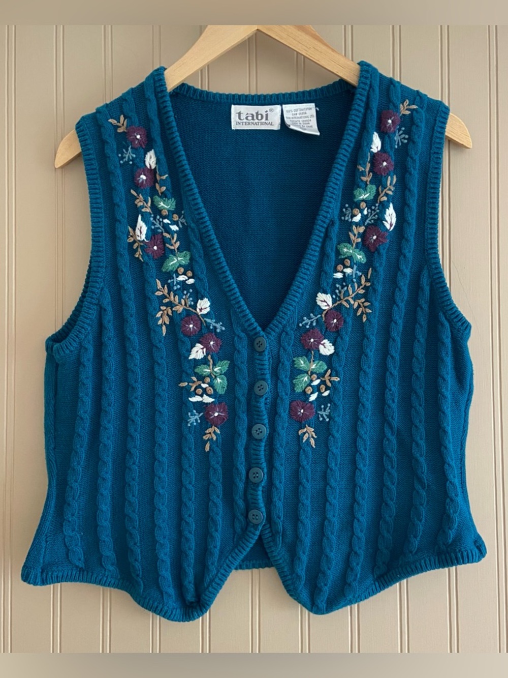 Vintage Tabi International 100% Cotton Floral Embroidered Vest Women’s Size M - Picture 2 of 6